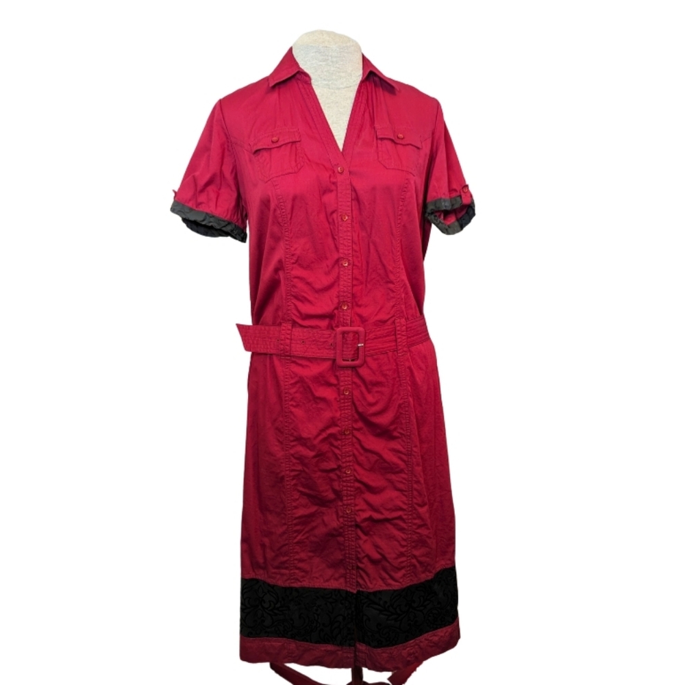 Reitmans Plus sz16 red belted shirt dress VGUC
